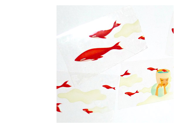 Bbiddak Ja Red Whale Illustrated Decorative Tape [deco tape, beautiful stationery, bbiddak tapes, beautiful gift wrap]